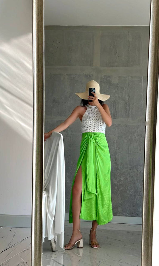 Women’s Front-Wrap Jacquard Midi Skirt